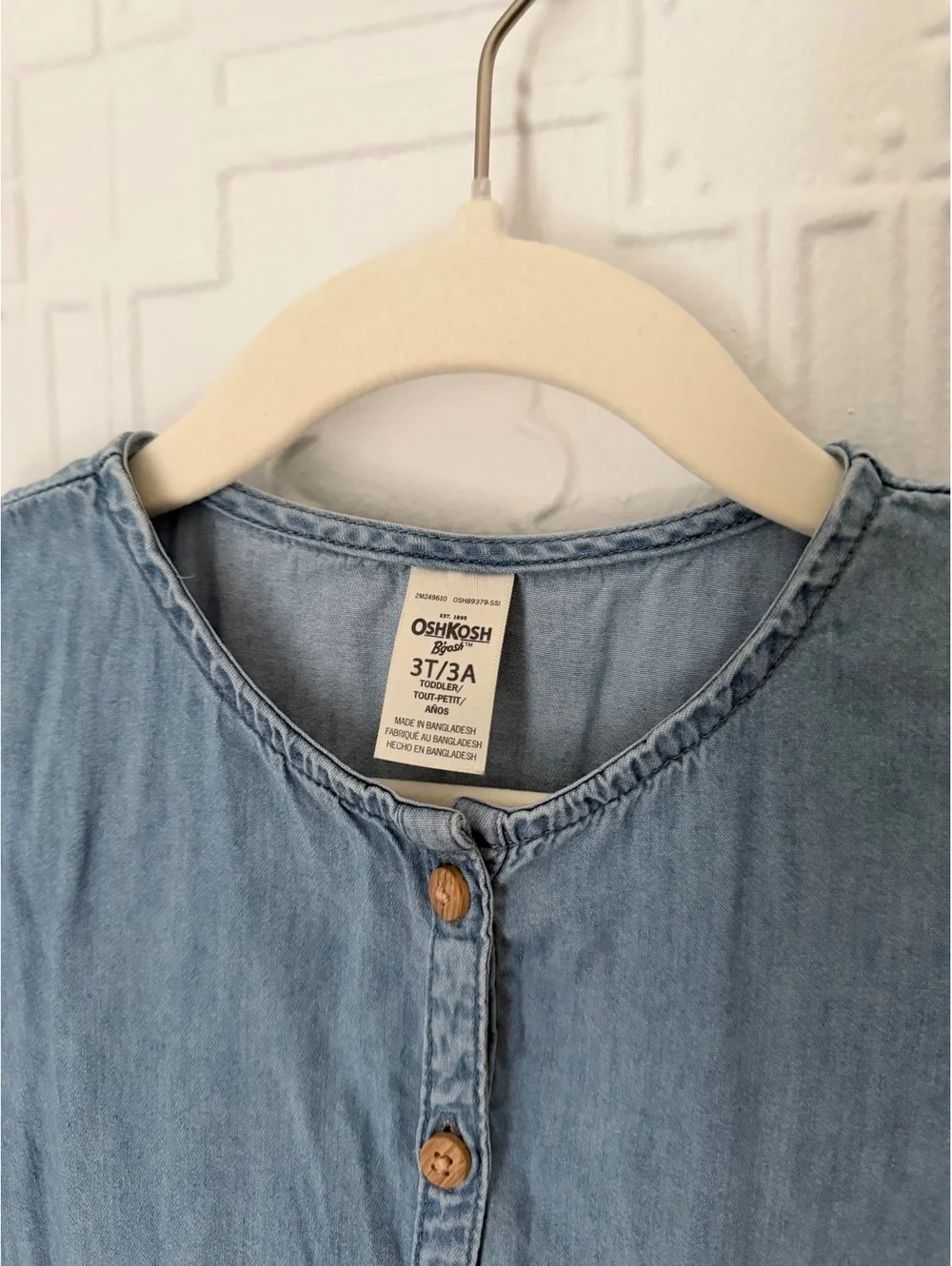 OshKosh B'gosh Toddler Girls Tiered Denim Chambray Dress Size 3T Light Wash